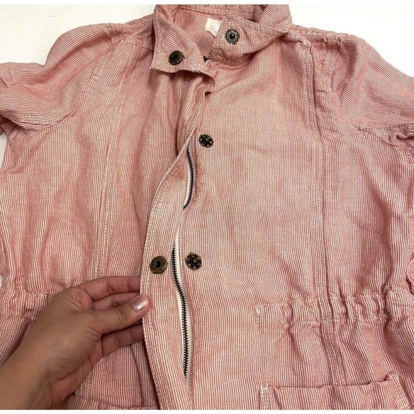 3/$25 Caslon Linen Blend Red & White Striped Cinch Waist Light Utility Jacket - Picture 7 of 10